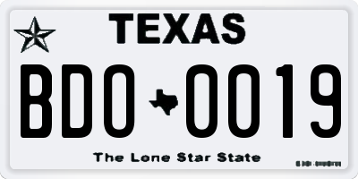 TX license plate BDO0019