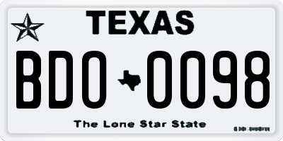 TX license plate BDO0098
