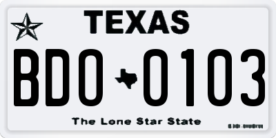 TX license plate BDO0103