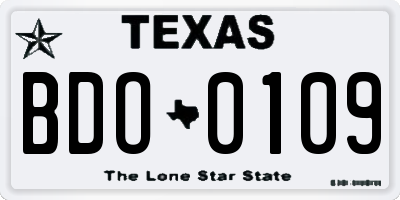 TX license plate BDO0109