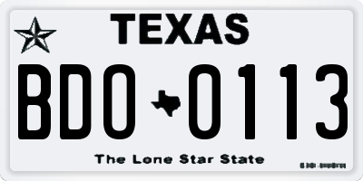 TX license plate BDO0113