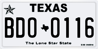 TX license plate BDO0116