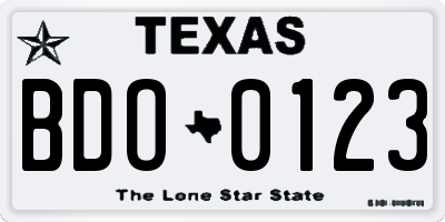 TX license plate BDO0123