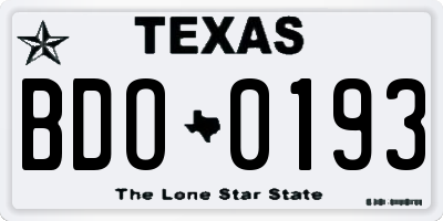TX license plate BDO0193