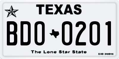 TX license plate BDO0201
