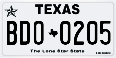 TX license plate BDO0205