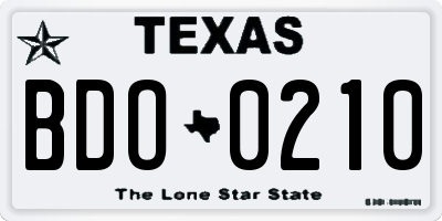 TX license plate BDO0210
