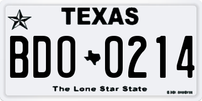 TX license plate BDO0214