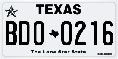 TX license plate BDO0216