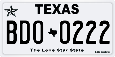 TX license plate BDO0222