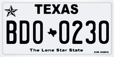 TX license plate BDO0230