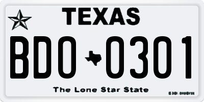 TX license plate BDO0301