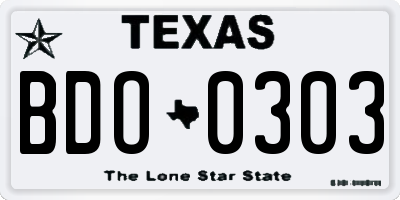 TX license plate BDO0303