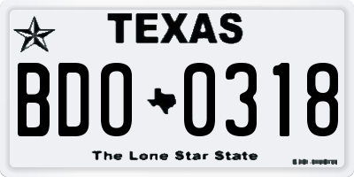 TX license plate BDO0318