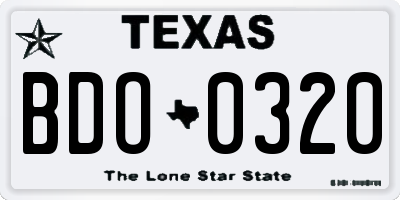 TX license plate BDO0320