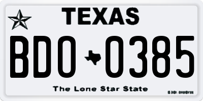 TX license plate BDO0385