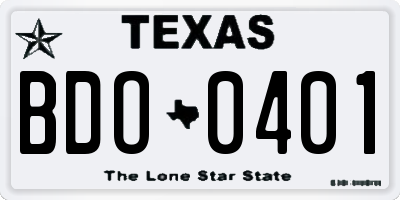 TX license plate BDO0401