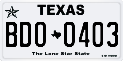 TX license plate BDO0403