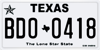 TX license plate BDO0418