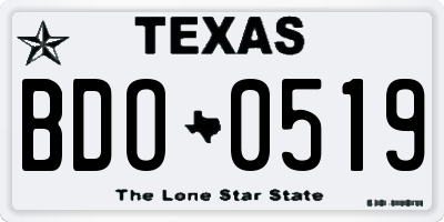 TX license plate BDO0519