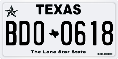 TX license plate BDO0618