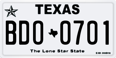 TX license plate BDO0701