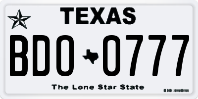 TX license plate BDO0777