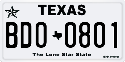 TX license plate BDO0801