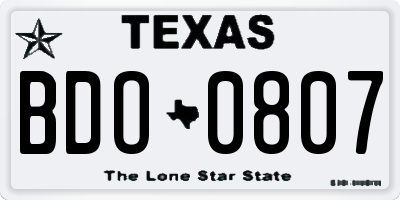 TX license plate BDO0807