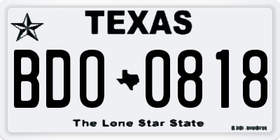 TX license plate BDO0818