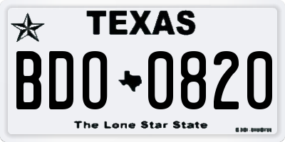 TX license plate BDO0820