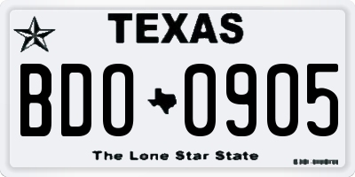 TX license plate BDO0905