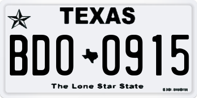TX license plate BDO0915