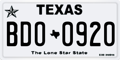 TX license plate BDO0920