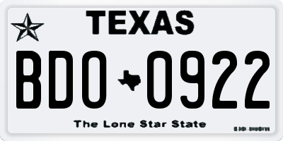TX license plate BDO0922