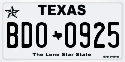 TX license plate BDO0925