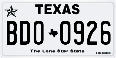 TX license plate BDO0926