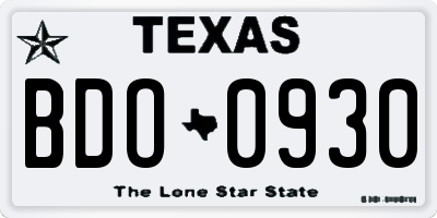 TX license plate BDO0930
