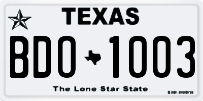 TX license plate BDO1003