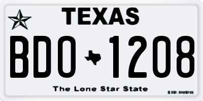 TX license plate BDO1208