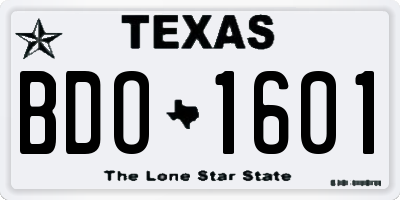 TX license plate BDO1601
