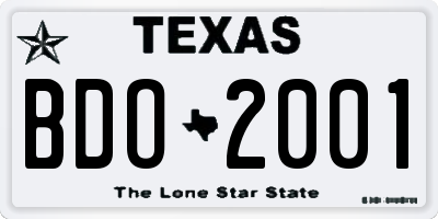 TX license plate BDO2001