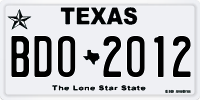 TX license plate BDO2012