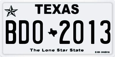 TX license plate BDO2013