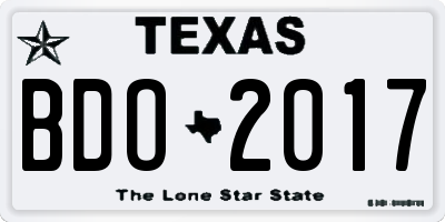 TX license plate BDO2017