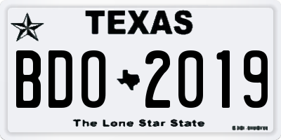 TX license plate BDO2019