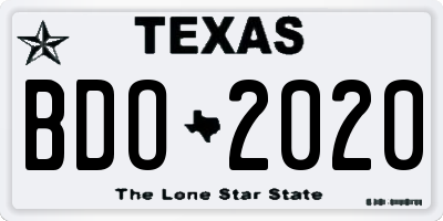 TX license plate BDO2020