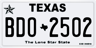 TX license plate BDO2502