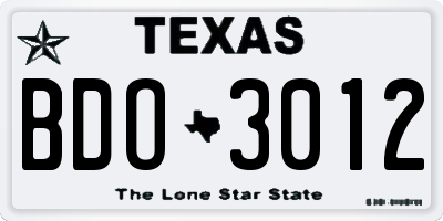 TX license plate BDO3012