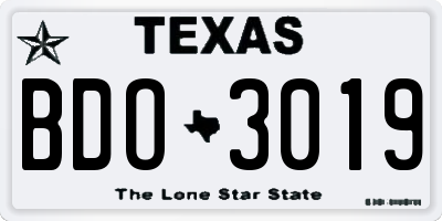 TX license plate BDO3019